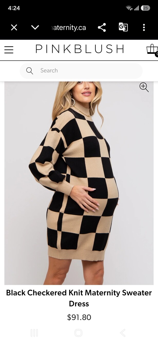 Maternity Checkerboard Knit Mock Neck Sweater Dress Mini Dress Black & Cream
